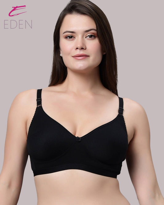 Non Padded, Plus Size, Super Combed ,Cotton Stretch, Full Coverage, Everyday Bra,Black