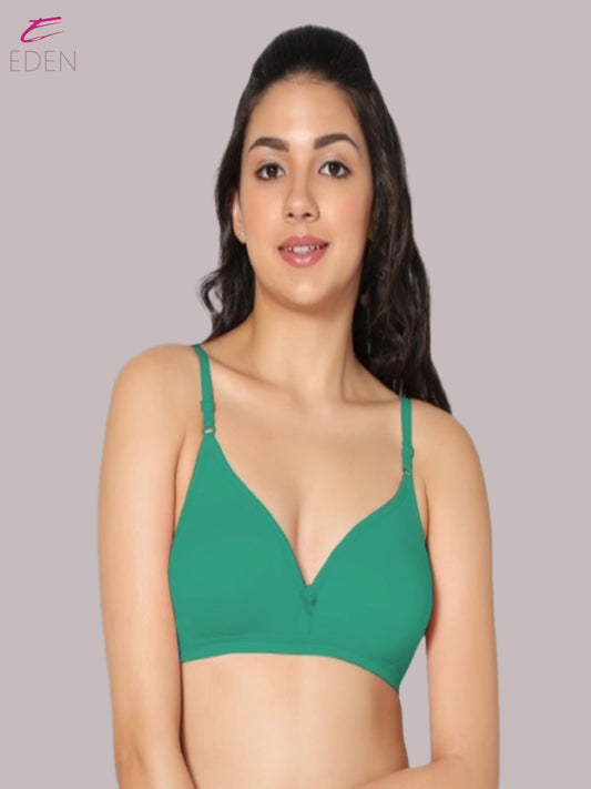 Wirefree, Non Padded, Cotton, Medium Coverage ,Tshirt Bra, Green
