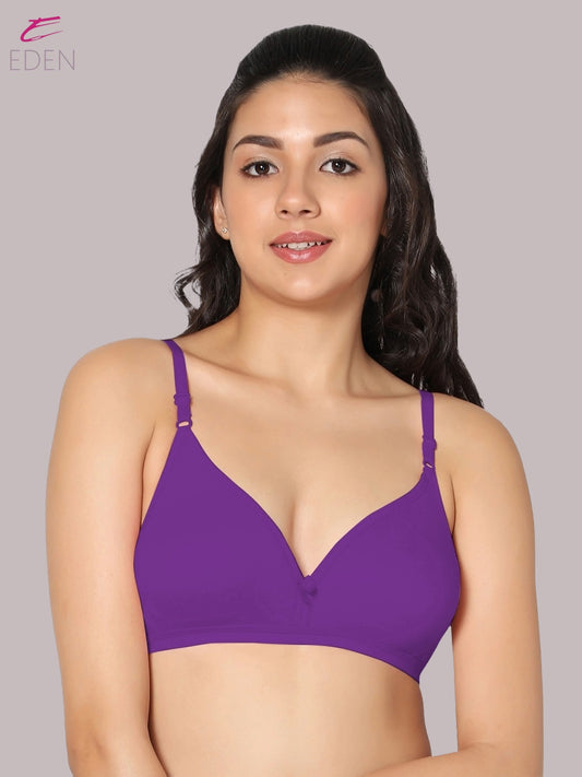 Wirefree, Non Padded, Cotton, Medium Coverage ,Tshirt Bera, Purple