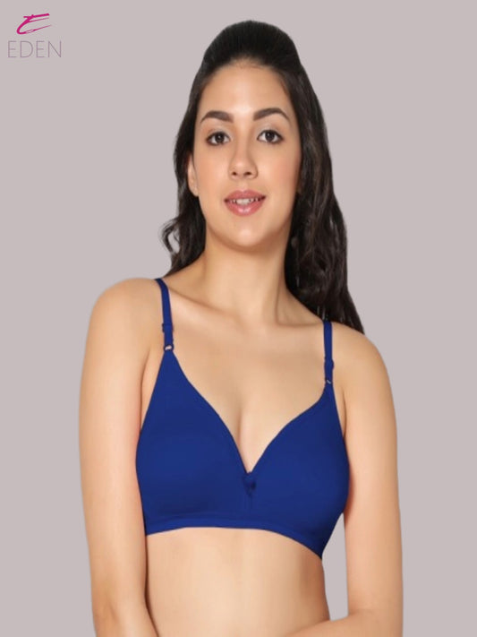 Wirefree, Non Padded, Cotton, Medium Coverage ,Tshirt Bra, Royalblue