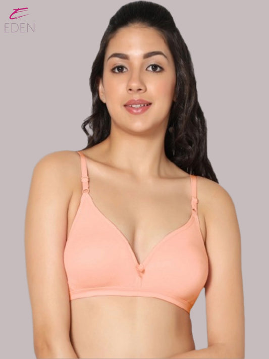 Wirefree, Non Padded, Cotton, Medium Coverage ,Tshirt Bra, Peach