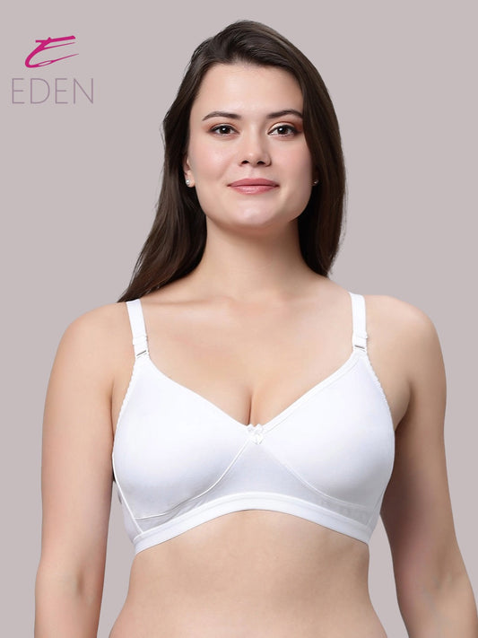 Non Padded, Plus Size, Super Combed,Cotton Stretch, Full Coverage ,Everyday Bra ,White