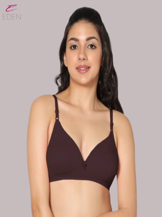 Wirefree, Non Padded, Cotton, Medium Coverage ,Tshirt Bra, Coffee