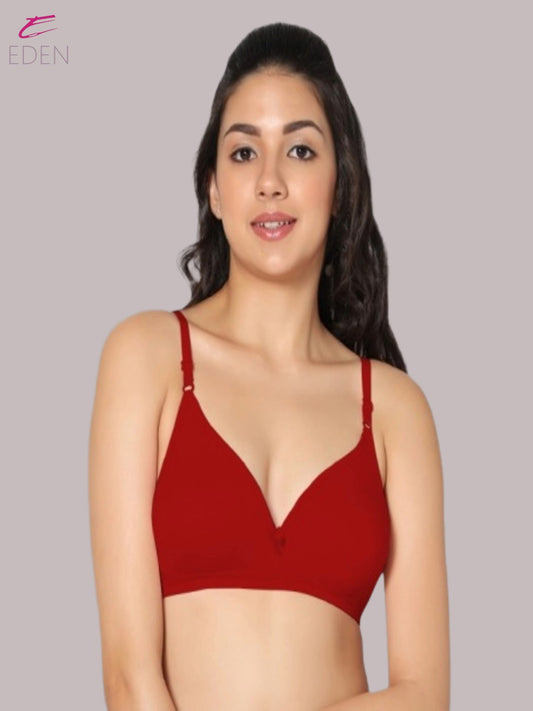 Wirefree, Non Padded, Cotton, Medium Coverage ,Tshirt Bra, Red