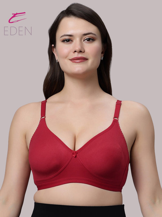 Non Padded, Plus Size ,Super Combed, Cotton Stretch, Full Coverage, Everyday Bra,Red
