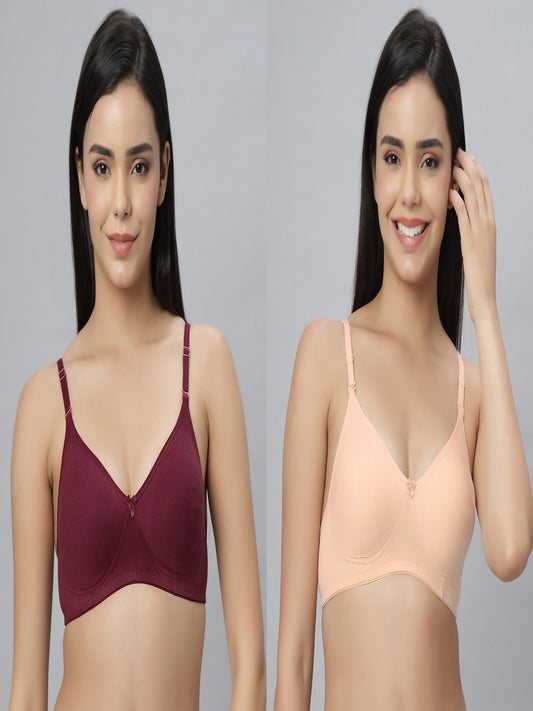 Eden101 Full Coverage Soft Padded Maroon Peach color Bra (pack of 2)