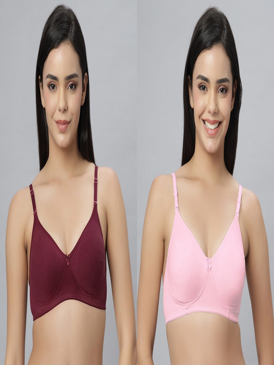 Eden101 Full Coverage Soft Padded Maroon Pink color Bra (pack of 2)