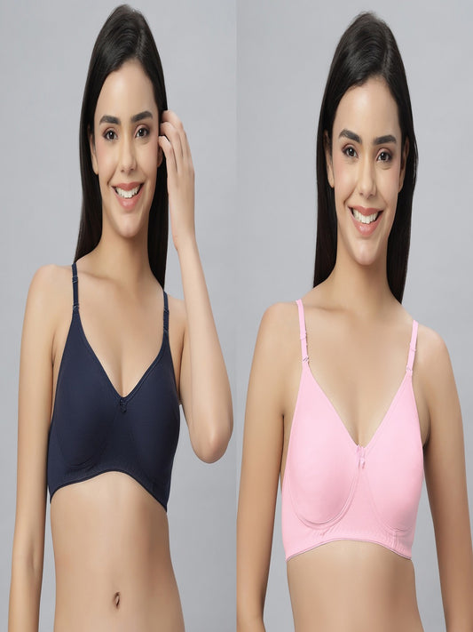Eden101 Full Coverage Soft Padded Navybue Pink color Bra (pack of 2)