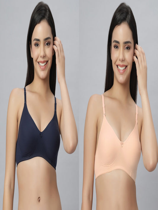 Eden101 Full Coverage Soft Padded Navybue Peach color Bra (pack of 2)