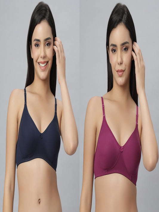 Eden101 Full Coverage Soft Padded Navybue Wine color Bra (pack of 2)