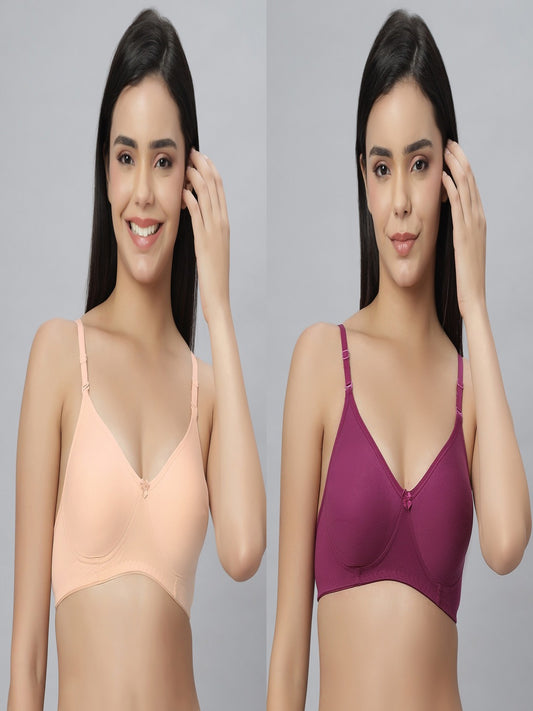 Eden101 Full Coverage Soft Padded Peach Wine color Bra (pack of 2)
