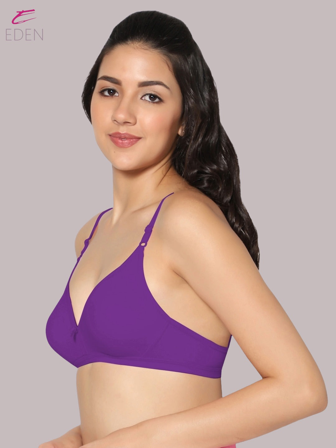 Wirefree, Non Padded, Cotton, Medium Coverage ,Tshirt Bra, Purple