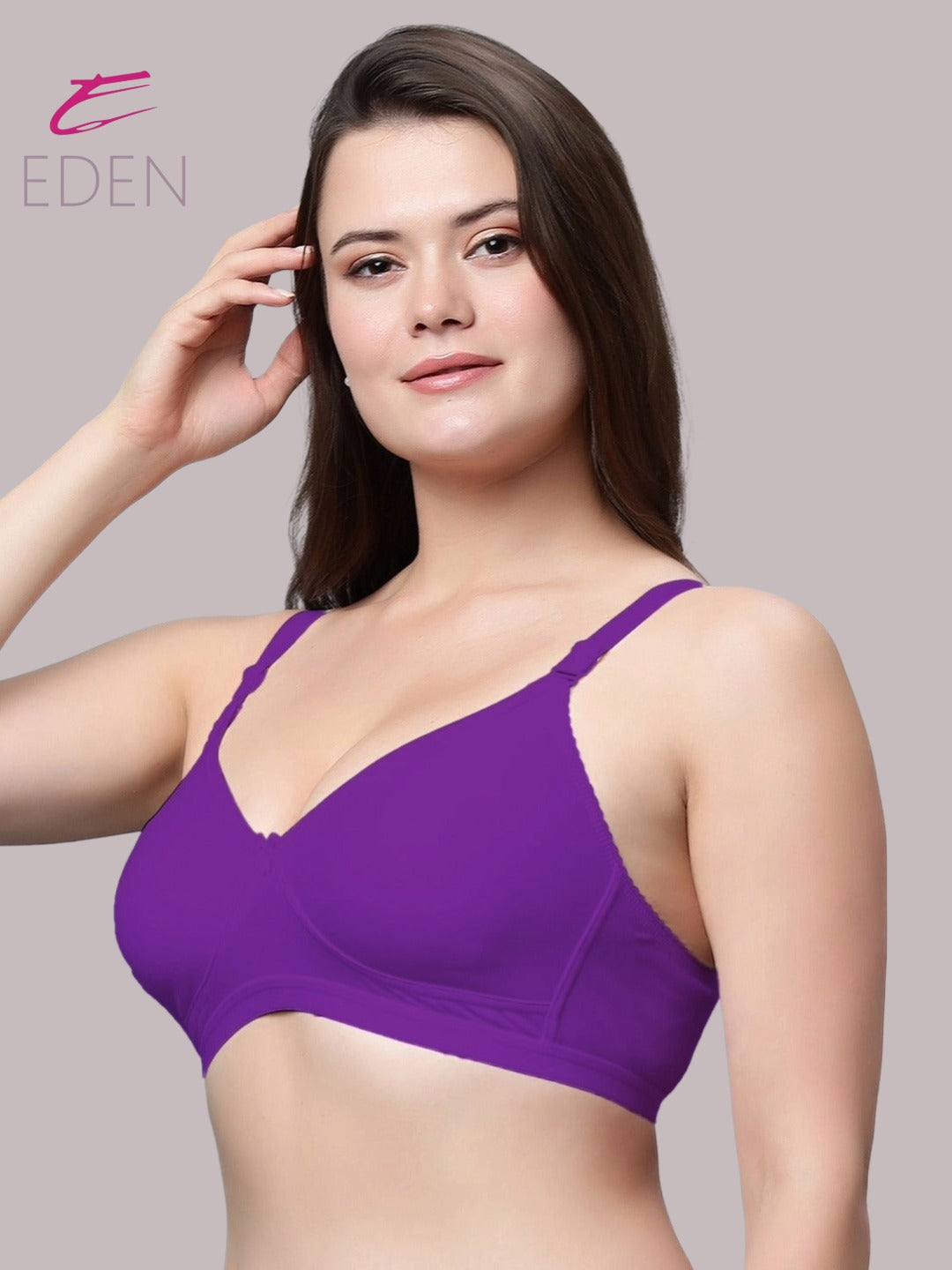 Non Padded, Plus Size, Super Combed,Cotton Stretch, Full Coverage ,Everyday Bra ,Purple