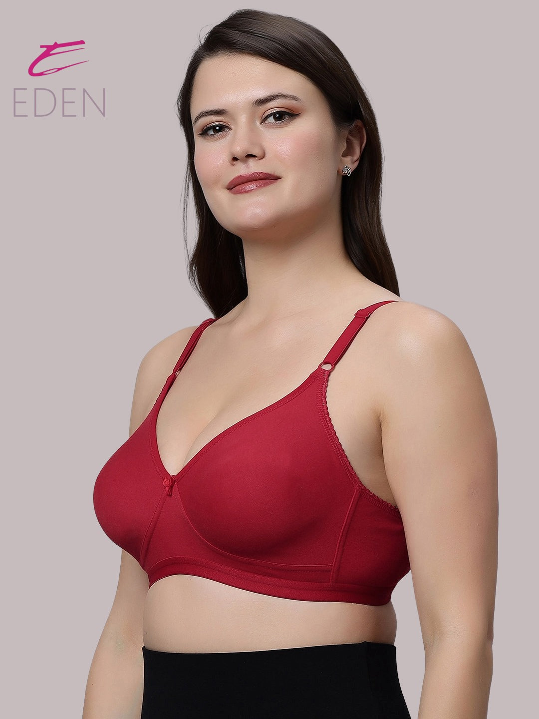 Non Padded, Plus Size ,Super Combed, Cotton Stretch, Full Coverage, Everyday Bra,Red