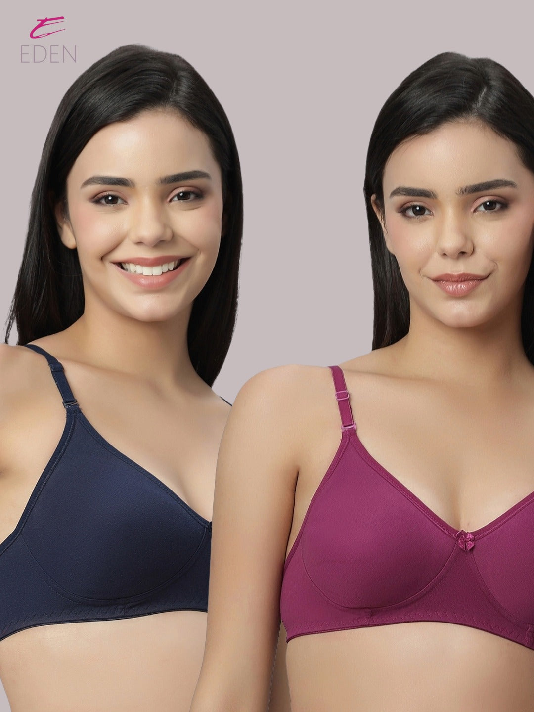 Lightly Padded, Non-Wired ,Simply Soft, T-Shirt Bra,Navyblue-Wine