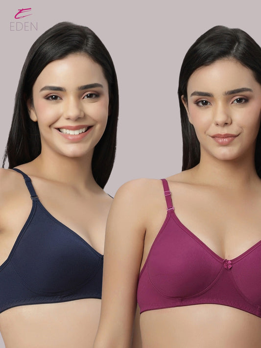 Lightly Padded, Non-Wired ,Simply Soft, T-Shirt Bra,Navyblue-Wine