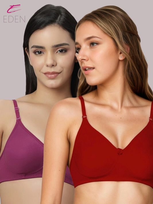 Lightly Padded, Non-Wired ,Simply Soft, T-Shirt Bra,Wine-Red