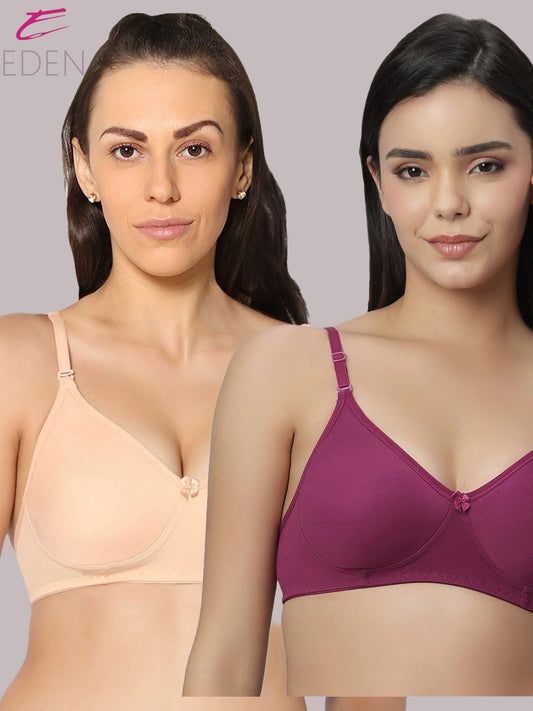 Lightly Padded, Non-Wired ,Simply Soft, T-Shirt Bra,Skin-Wine