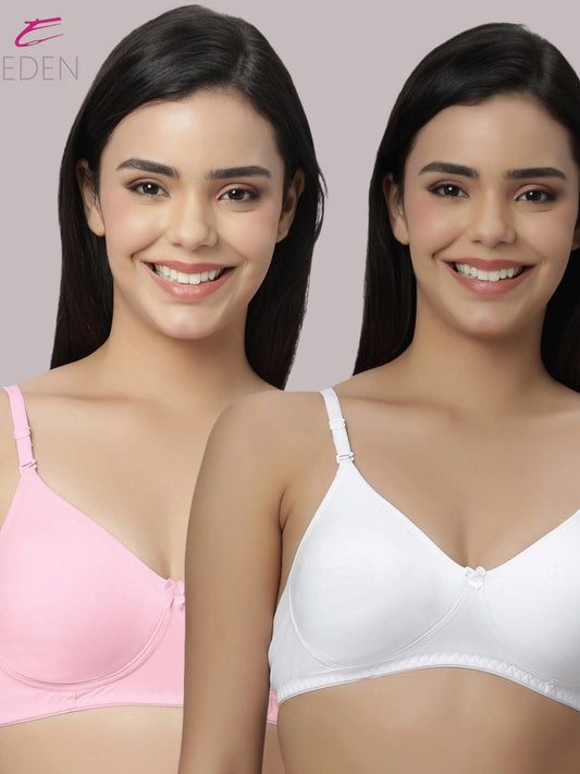 Lightly Padded, Non-Wired ,Simply Soft, T-Shirt Bra,Pink-White