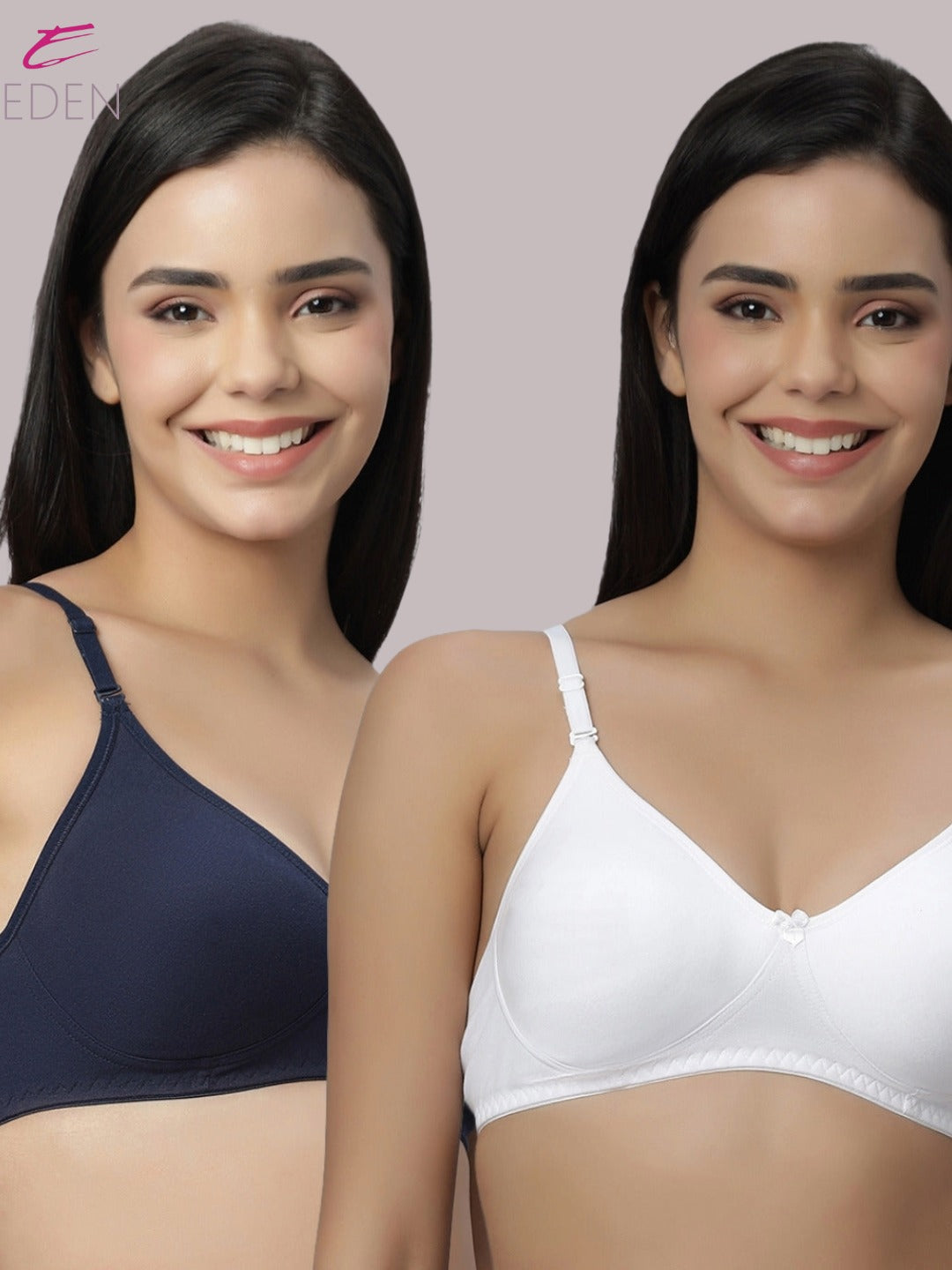 Lightly Padded, Non-Wired ,Simply Soft, T-Shirt Bra,Navyblue-White