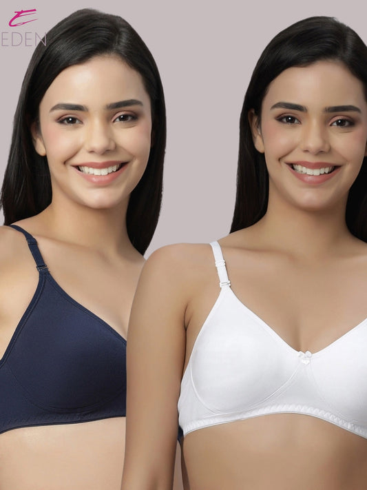 Lightly Padded, Non-Wired ,Simply Soft, T-Shirt Bra,Navyblue-White