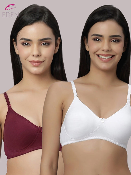 Lightly Padded, Non-Wired ,Simply Soft, T-Shirt Bra,Maroon-White
