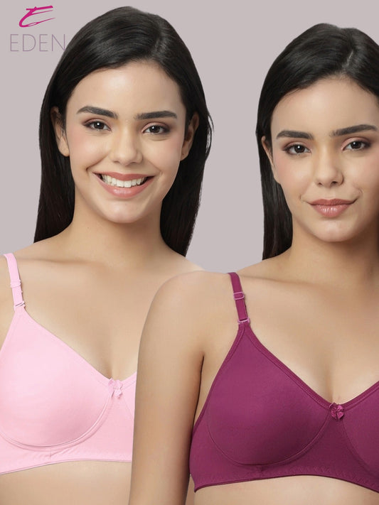 Lightly Padded, Non-Wired ,Simply Soft, T-Shirt Bra,Pink-Wine