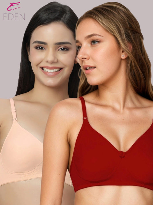 Lightly Padded, Non-Wired ,Simply Soft, T-Shirt Bra,Peach-Red