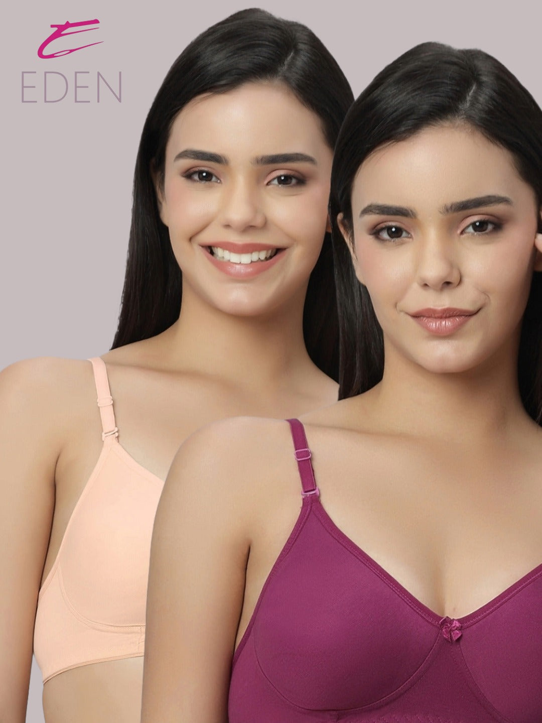 Lightly Padded, Non-Wired ,Simply Soft, T-Shirt Bra,Peach-Wine