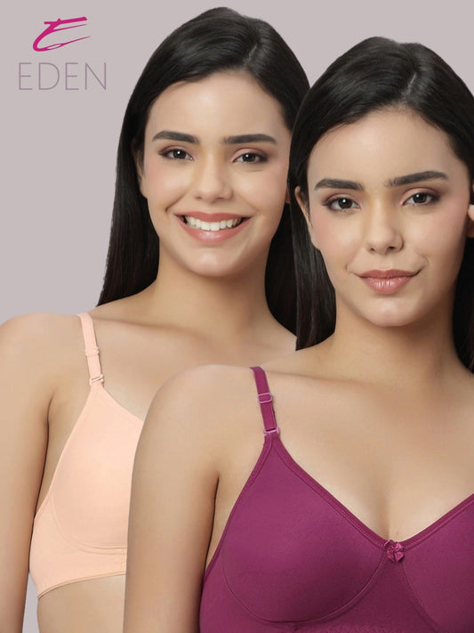 Lightly Padded, Non-Wired ,Simply Soft, T-Shirt Bra,Peach-Wine