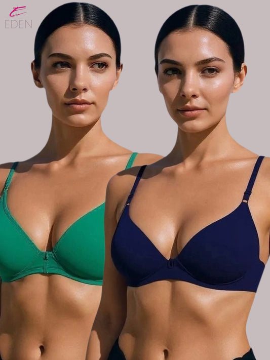 Wirefree, Non Padded, Cotton, Medium Coverage, Tshirt Bra ,Navyblue-Green