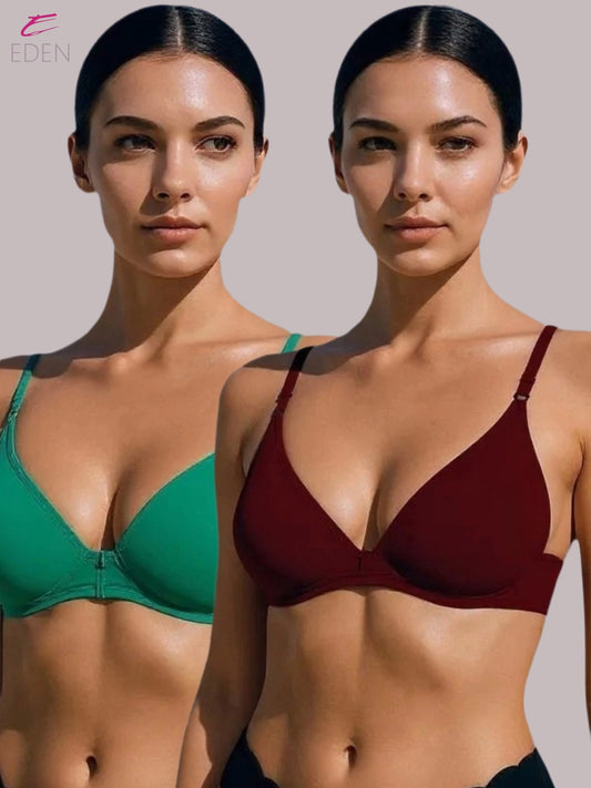 Wirefree, Non Padded, Cotton, Medium Coverage, Tshirt Bra ,Maroon-Green
