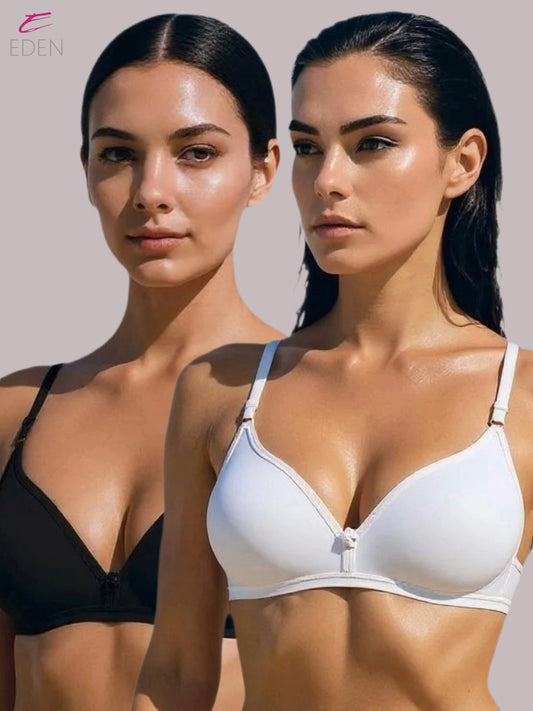 Wirefree, Non Padded, Cotton, Medium Coverage, Tshirt Bra ,White-Black