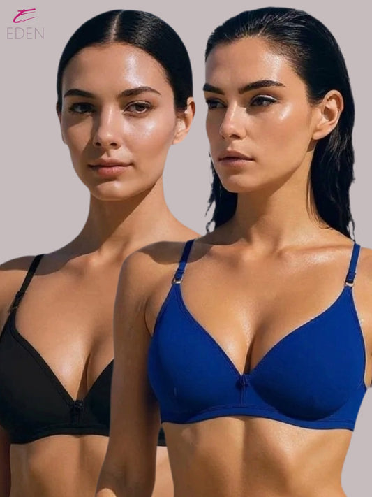 Wirefree, Non Padded, Cotton, Medium Coverage, Tshirt Bra ,Royalblue-Black
