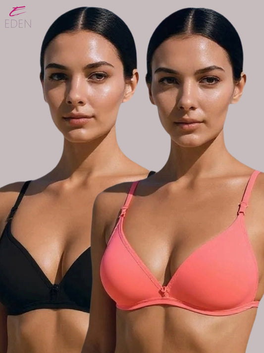 Wirefree, Non Padded, Cotton, Medium Coverage, Tshirt Bra ,Tomato-Black