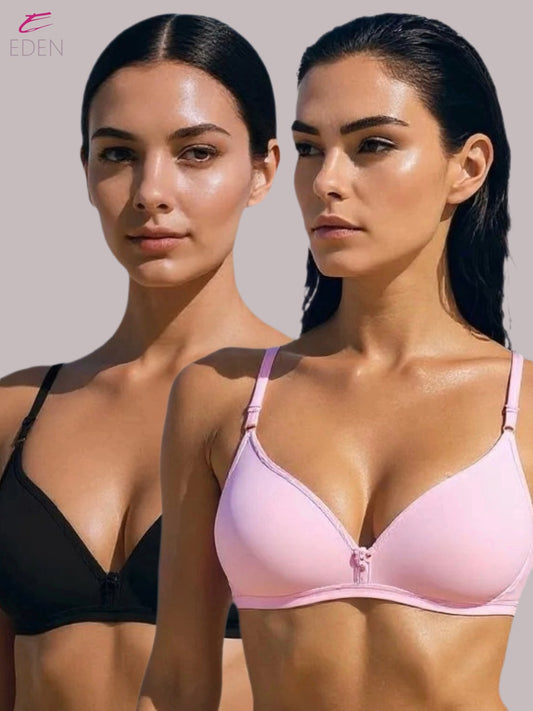 Wirefree, Non Padded, Cotton, Medium Coverage, Tshirt Bra ,Black-Pink