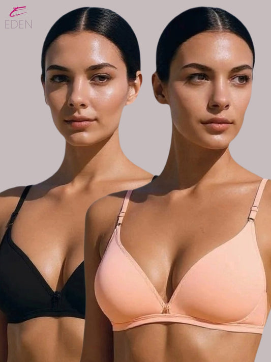 Wirefree, Non Padded, Cotton, Medium Coverage, Tshirt Bra ,Peach-Black