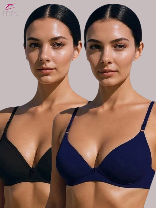 Wirefree, Non Padded, Cotton, Medium Coverage, Tshirt Bra ,Navyblue-Black
