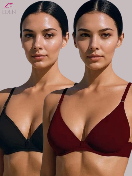 Wirefree, Non Padded, Cotton, Medium Coverage, Tshirt Bra ,Maroon-Black