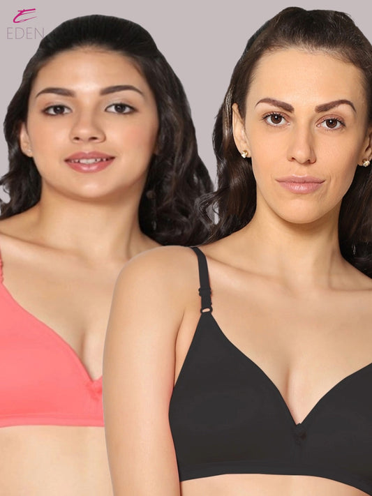 Wirefree, Non Padded, Cotton, Medium Coverage ,Tshirt Bra, Tomato-Black