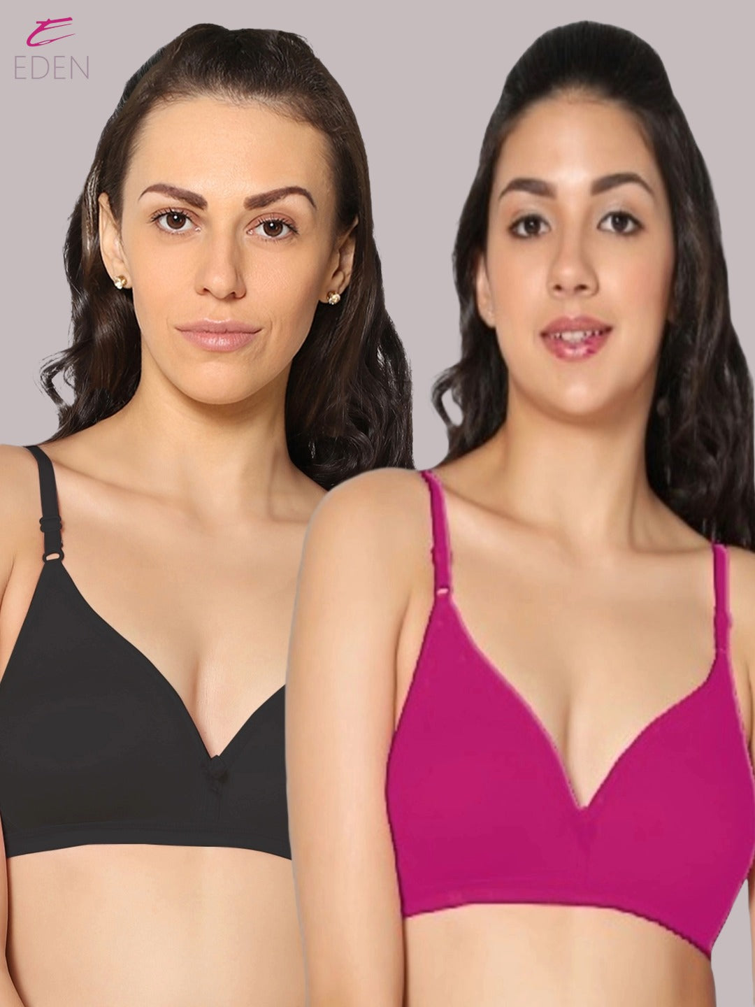Wirefree, Non Padded, Cotton, Medium Coverage ,Tshirt Bra, Magenta-Black