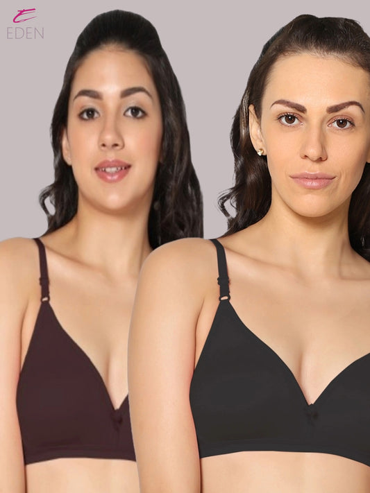 Wirefree, Non Padded, Cotton, Medium Coverage ,Tshirt Bra, Black-Coffee
