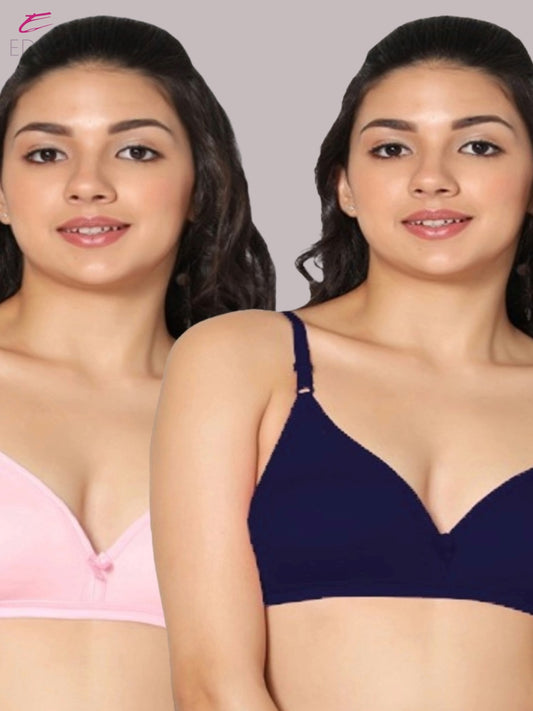 Wirefree, Non Padded, Cotton, Medium Coverage ,Tshirt Bra, Navyblue-Pink