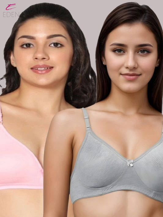Wirefree, Non Padded, Cotton, Medium Coverage ,Tshirt Bra, Pink-Grey