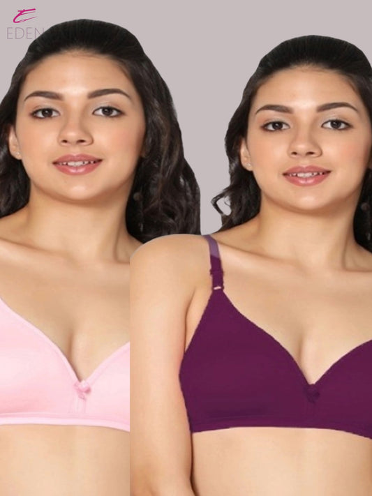 Wirefree, Non Padded, Cotton, Medium Coverage ,Tshirt Bra, Pink-Wine