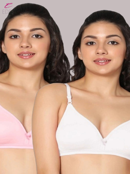 Wirefree, Non Padded, Cotton, Medium Coverage ,Tshirt Bra, Pink-White