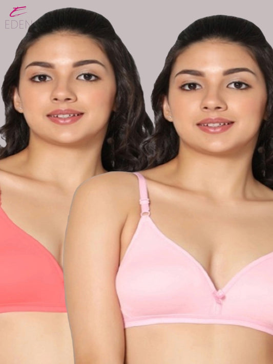 Wirefree, Non Padded, Cotton, Medium Coverage ,Tshirt Bra, Tomato-Pink