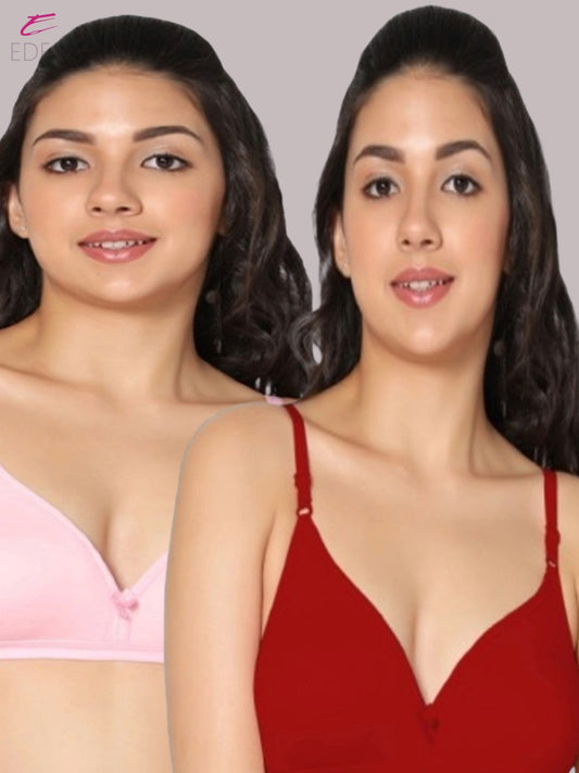 Wirefree, Non Padded, Cotton, Medium Coverage ,Tshirt Bra, Pink-Red
