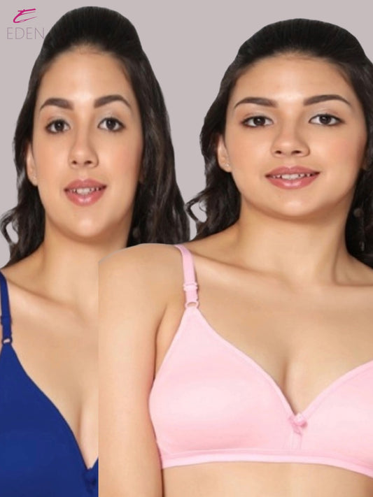 Wirefree, Non Padded, Cotton, Medium Coverage ,Tshirt Bra, Royalblue-Pink