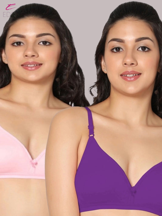 Wirefree, Non Padded, Cotton, Medium Coverage ,Tshirt Bra, Pink-Purple